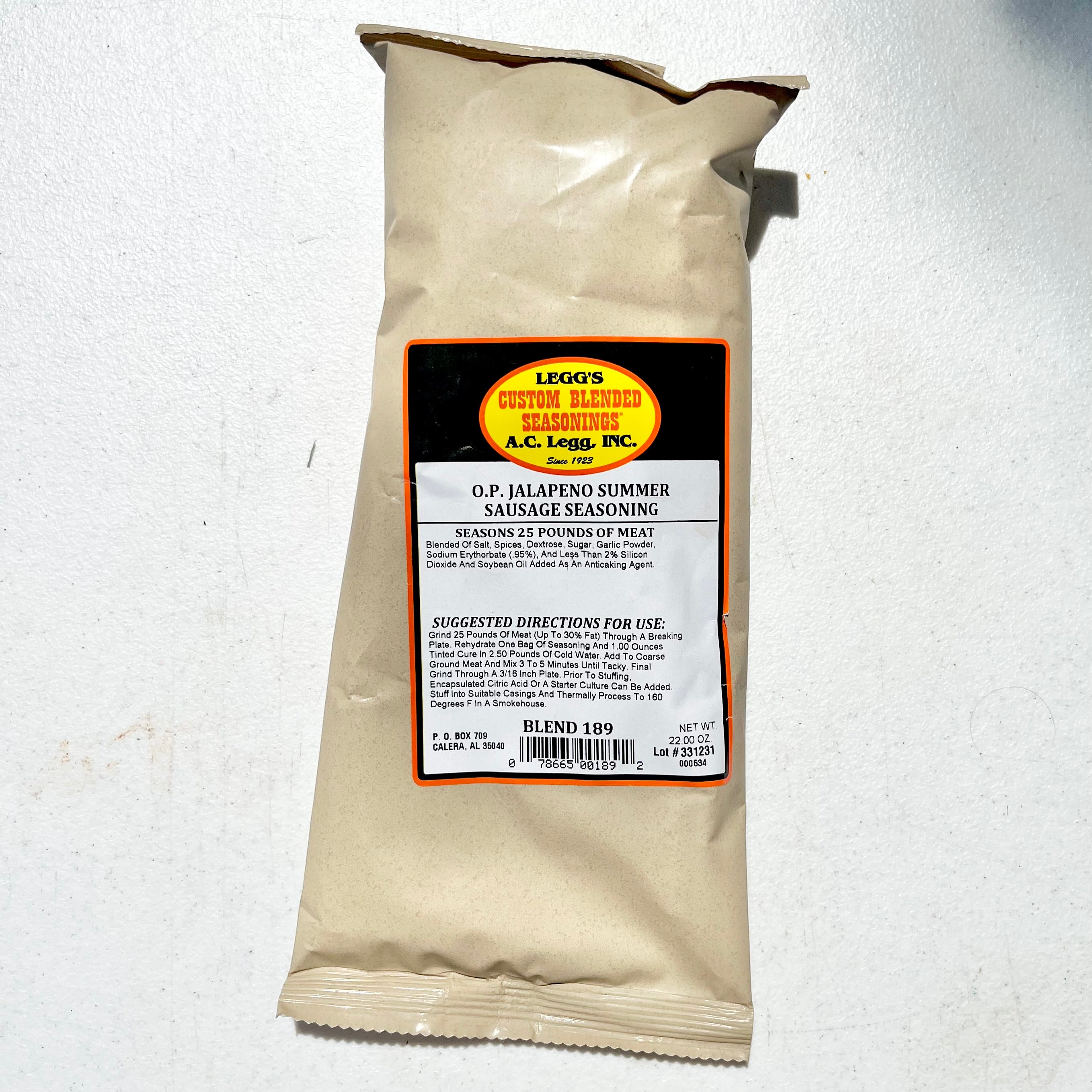 Old Plantation Jalapeno Summer Sausage Seasoning AC Legg's Blend