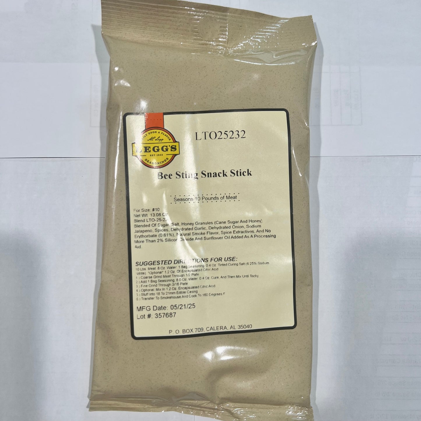 A.C.  Leggs Bee Sting Snack Stick - For 10 lbs of Meat
